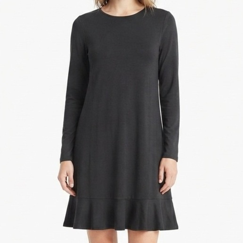 American Eagle T-Shirt Dress Womens Medium Black Ruffle Hem Long Sleeve